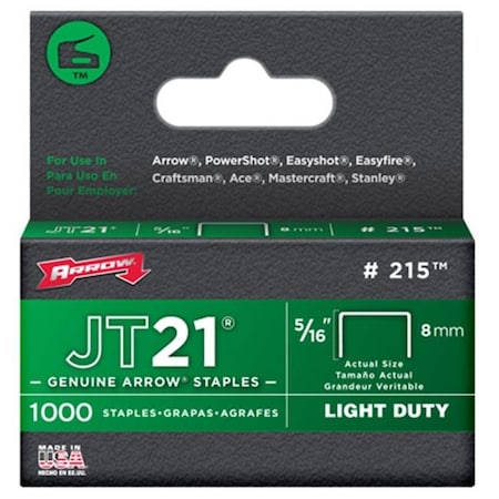 Arrow Fastener 215 Flat Crown Light Duty Staples - 0.31 In.; Pack Of 5